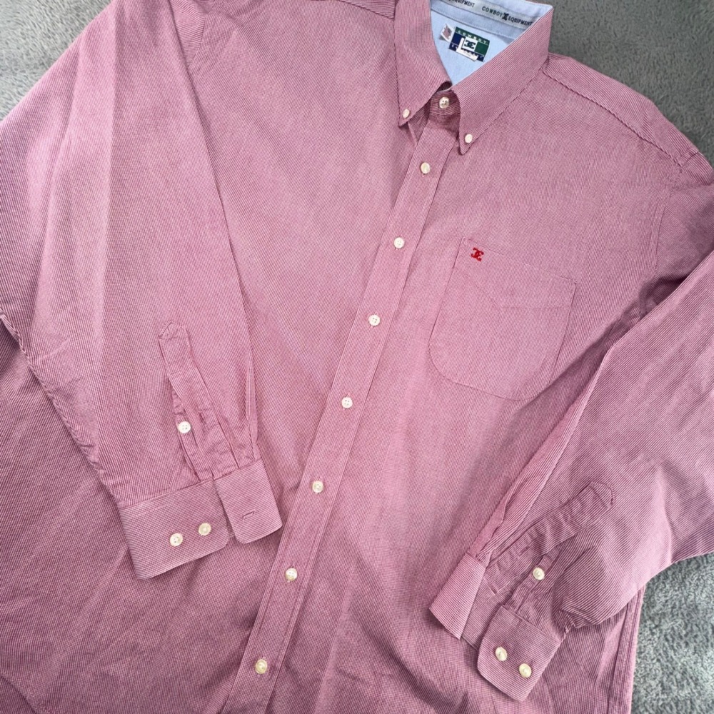 Cowboy Equipment Shirt Mens XL Red Micro Check Excellent Made in USA Button Down